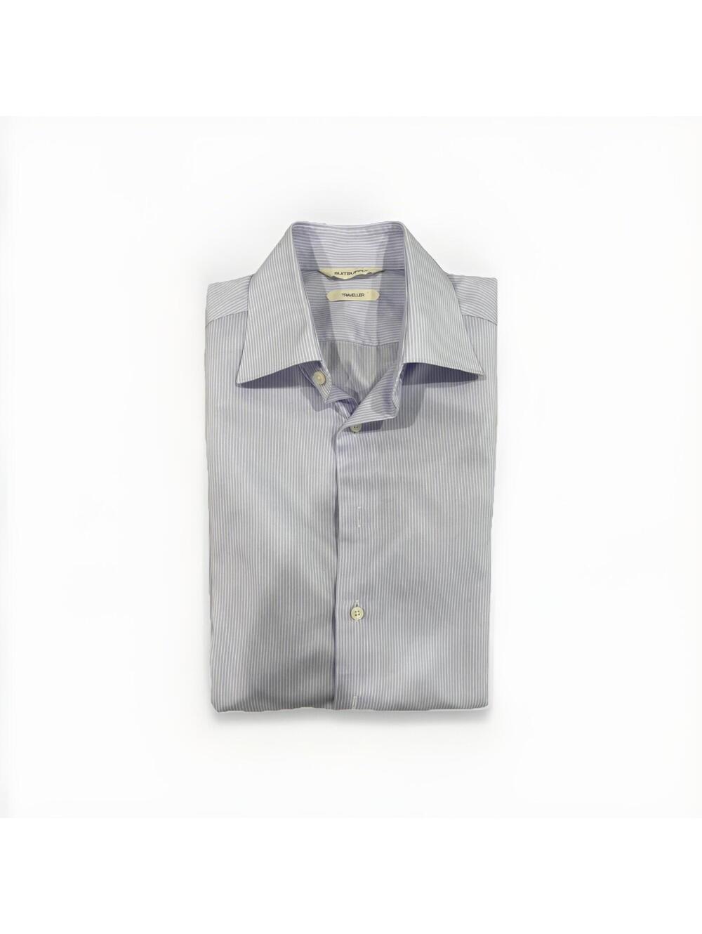 SUITSUPPLY MENS DRESS SHIRT 15/38 MEDIUM TRAVELLER PURPLE STRIPE COTTON VGC!